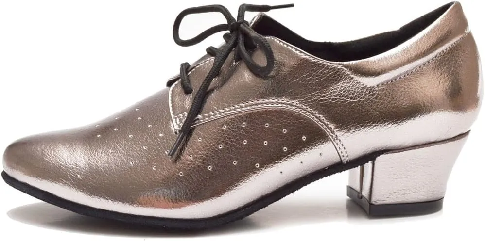 TDA Women's Fashion Chunky Heel Lace-up Leather Salsa Tango Ballroom Latin Modern Dance Shoes