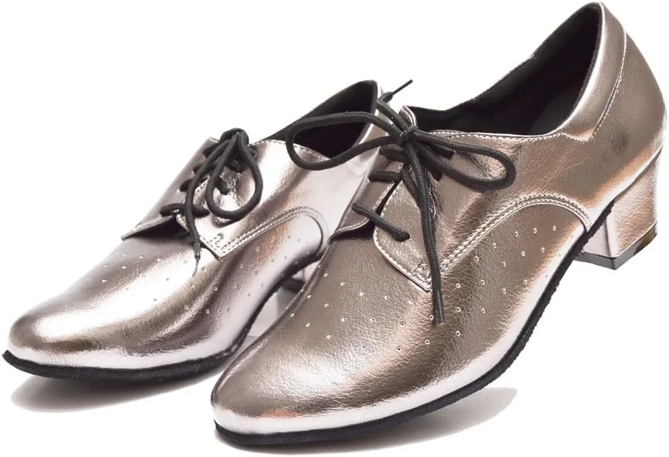 TDA Women's Fashion Chunky Heel Lace-up Leather Salsa Tango Ballroom Latin Modern Dance Shoes