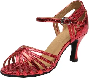 TDA Women's Fashion Single Strap High Heel 7.5cm Heel Red Latin Salsa Ballroom Dance Shoes 4 M US
