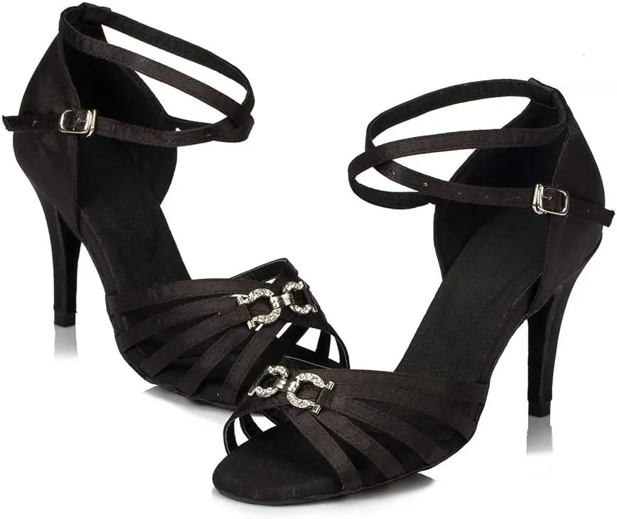 TDA Women's Peep Toe Cut-out Buckle Satin Stiletto Heel Social Tango Latin Modern Dance Wedding Shoes