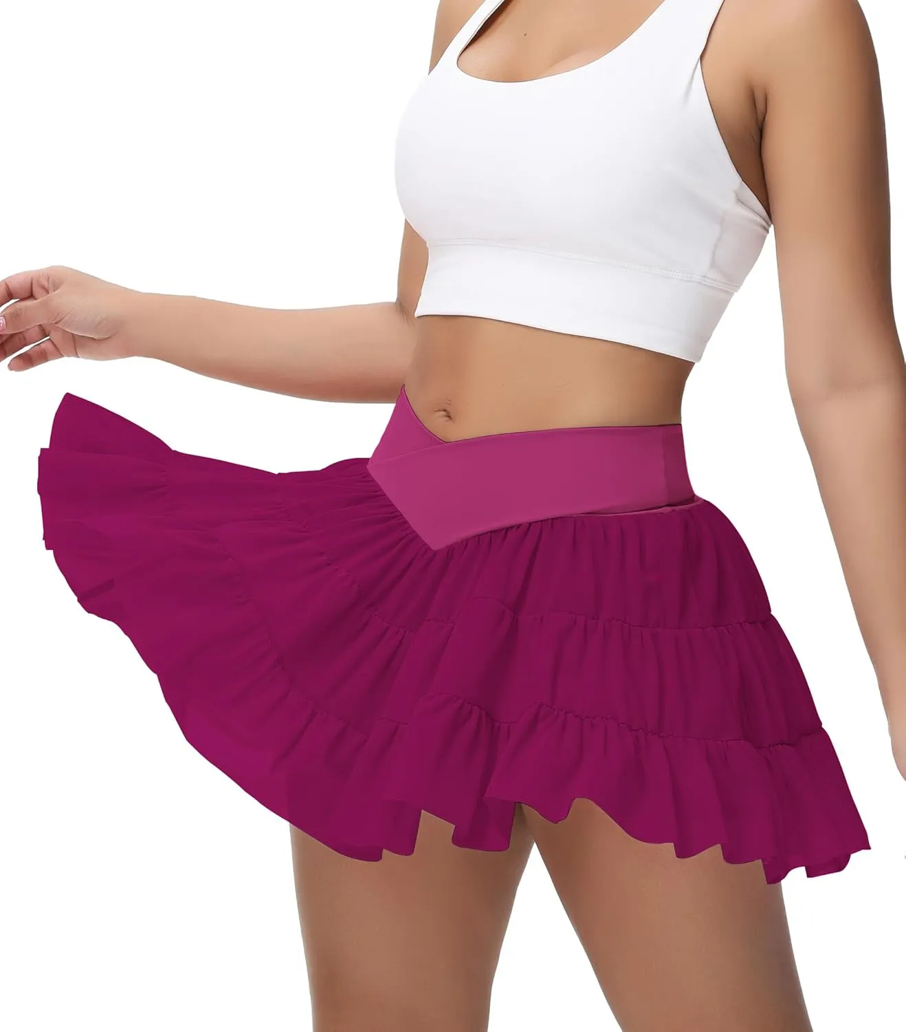 Tennis Skirt with Shorts V-Waist Flowy Pleated Ruffle Skirts Dance Golf Running Athletic Skorts