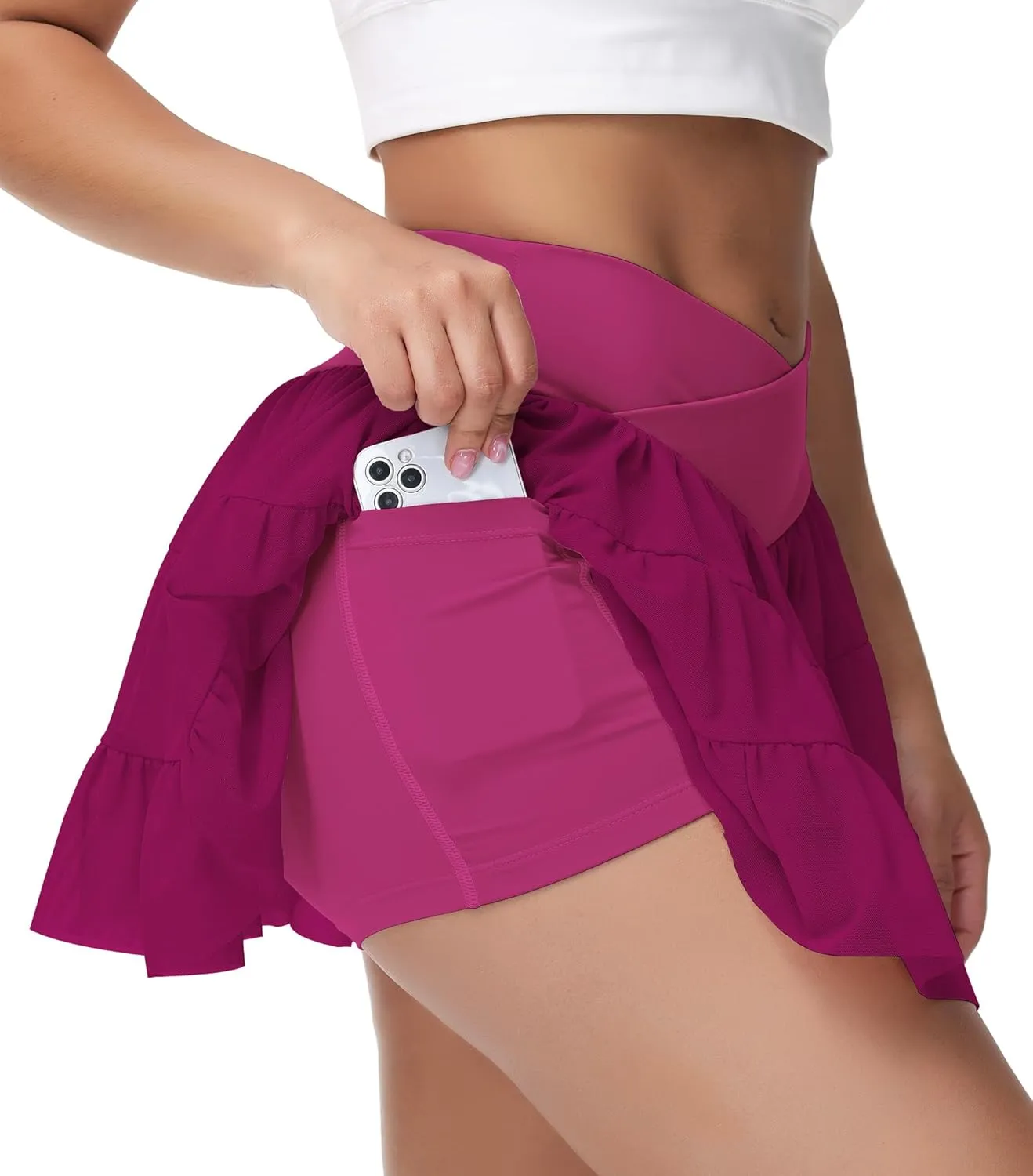 Tennis Skirt with Shorts V-Waist Flowy Pleated Ruffle Skirts Dance Golf Running Athletic Skorts