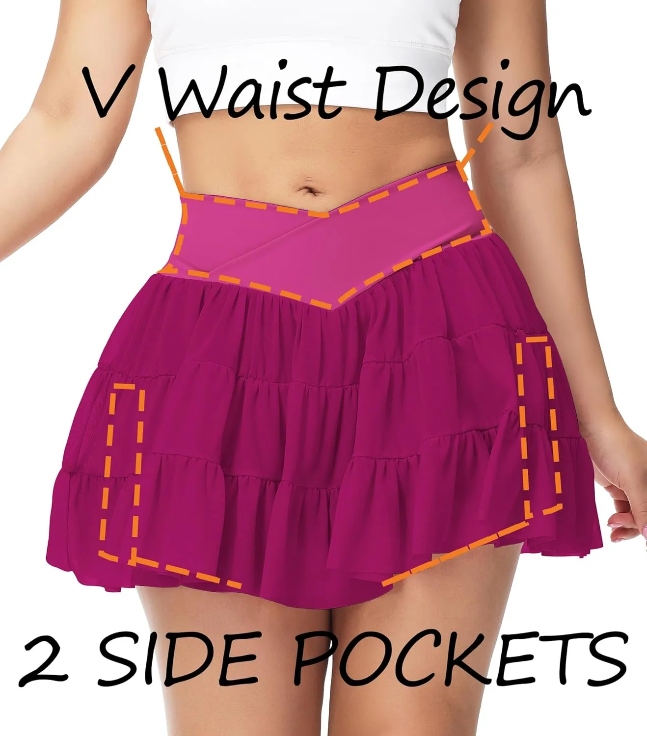 Tennis Skirt with Shorts V-Waist Flowy Pleated Ruffle Skirts Dance Golf Running Athletic Skorts