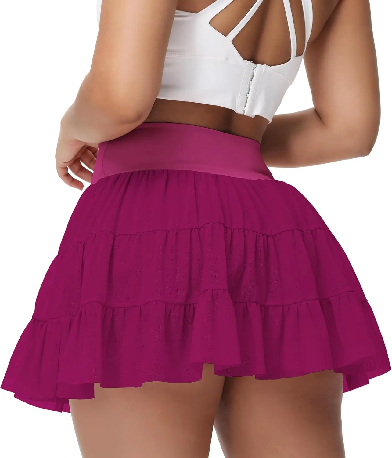 Tennis Skirt with Shorts V-Waist Flowy Pleated Ruffle Skirts Dance Golf Running Athletic Skorts