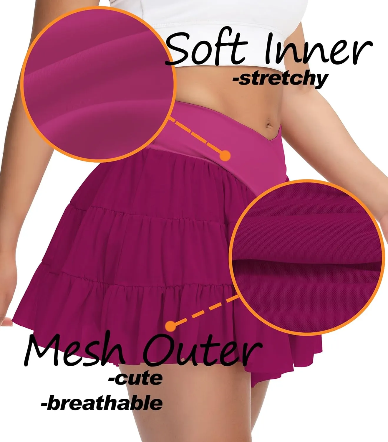 Tennis Skirt with Shorts V-Waist Flowy Pleated Ruffle Skirts Dance Golf Running Athletic Skorts