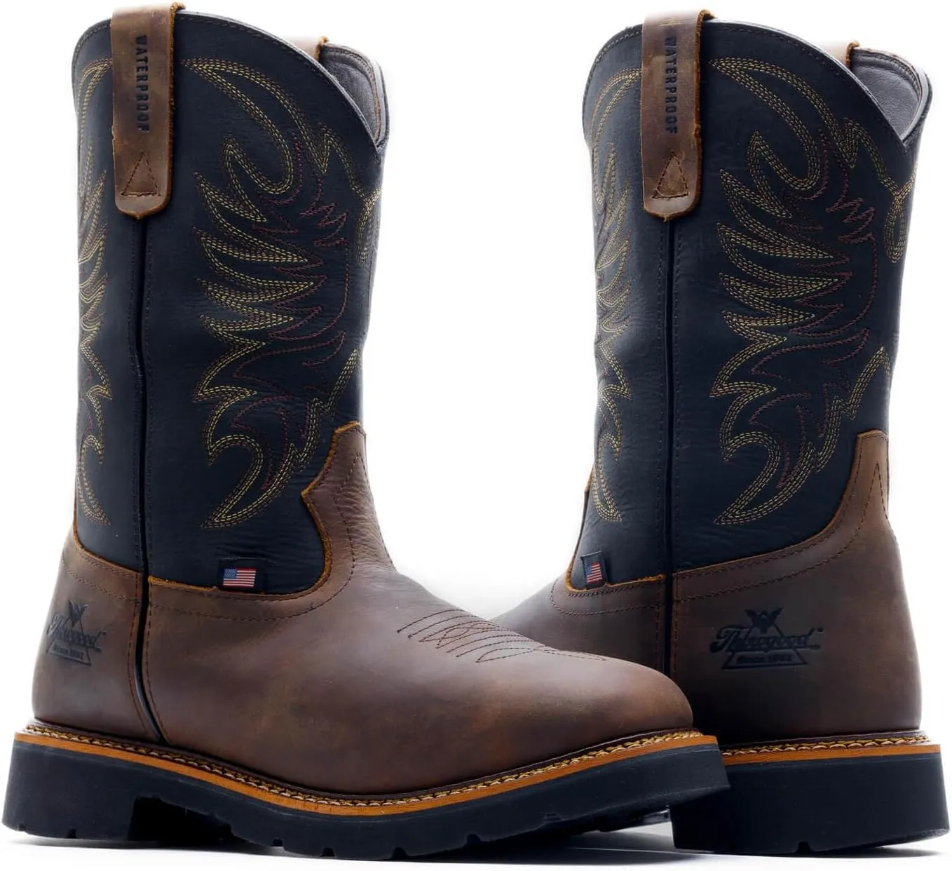 Thorogood Work Western 11" Square Toe Waterproof Leather Work Boots for Men with a Non-Safety Toe and Slip-Resistant Outsole