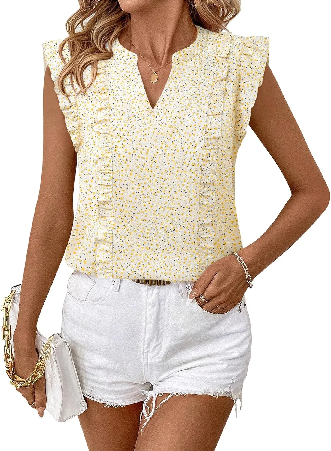 Timeson Women's Tops Dressy Casual Sleeveless Business Work Blouses Chiffon Office Tanks