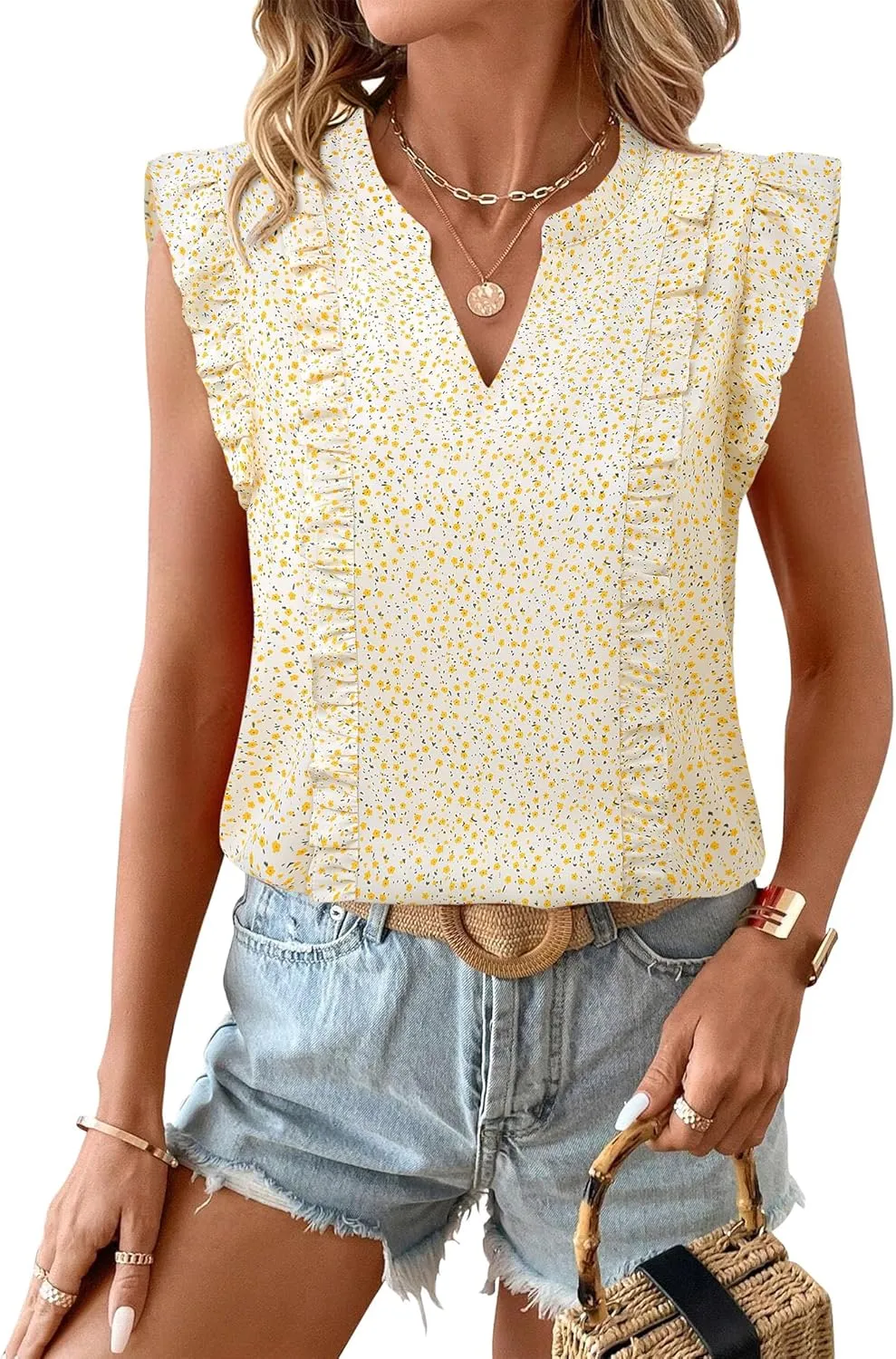 Timeson Women's Tops Dressy Casual Sleeveless Business Work Blouses Chiffon Office Tanks