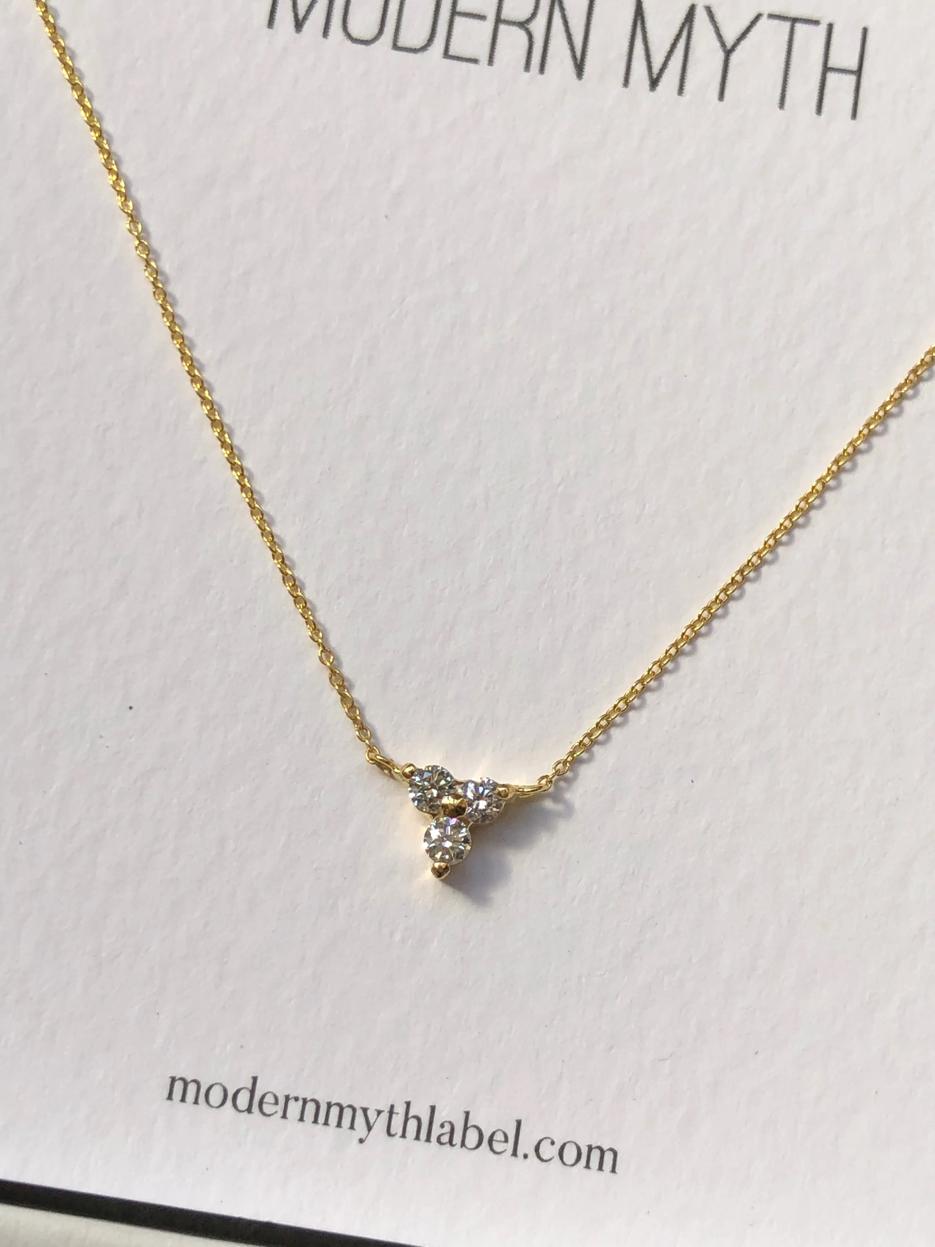 Trio of Diamonds Necklace, Solid 18k Gold