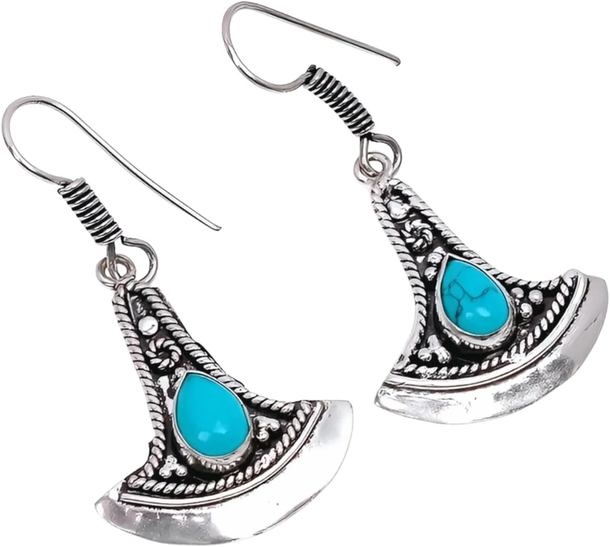 Turquoise Gemstone | 925 Sterling Silver | Drop | Dangle | Handcrafted | Women Earrings | Minimalist Jewelry