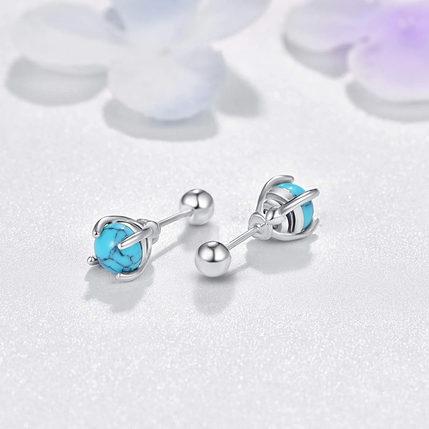 Turquoise Studs Earrings, Round Shape 925 Sterling Silver Screwback Studs for Women, Turquoise Jewelry Mother Day for Women Mom Wife Girlfriend