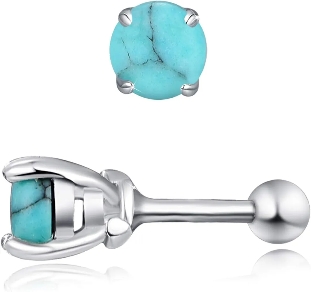 Turquoise Studs Earrings, Round Shape 925 Sterling Silver Screwback Studs for Women, Turquoise Jewelry Mother Day for Women Mom Wife Girlfriend