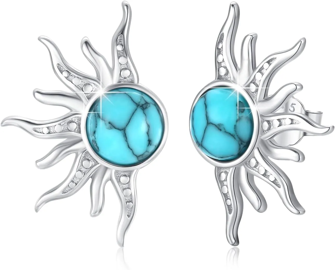 Turquoise Sun Earrings Sterling Silver Sun Turquoise Stud Earrings Natural Turquoise Sun Stud Earrings Hypoallergenic Jewelry Gifts For Women