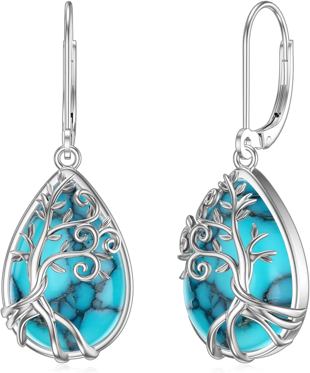 Turquoise Tree of Life Earrings 925 Sterling Silver Tree of Life Dangle Drop Earrings for Women Tree of Life Jewelry Gifts Women