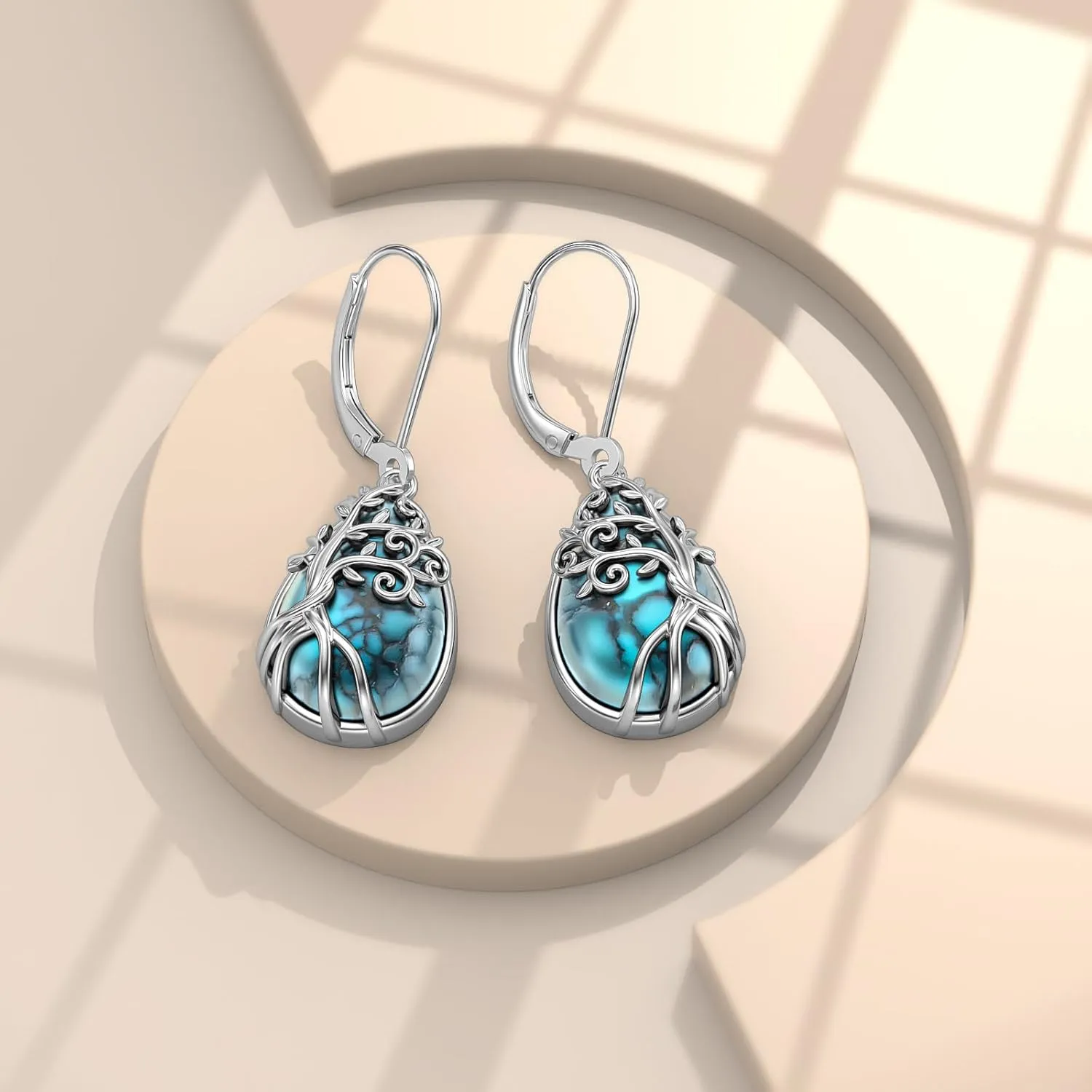 Turquoise Tree of Life Earrings 925 Sterling Silver Tree of Life Dangle Drop Earrings for Women Tree of Life Jewelry Gifts Women