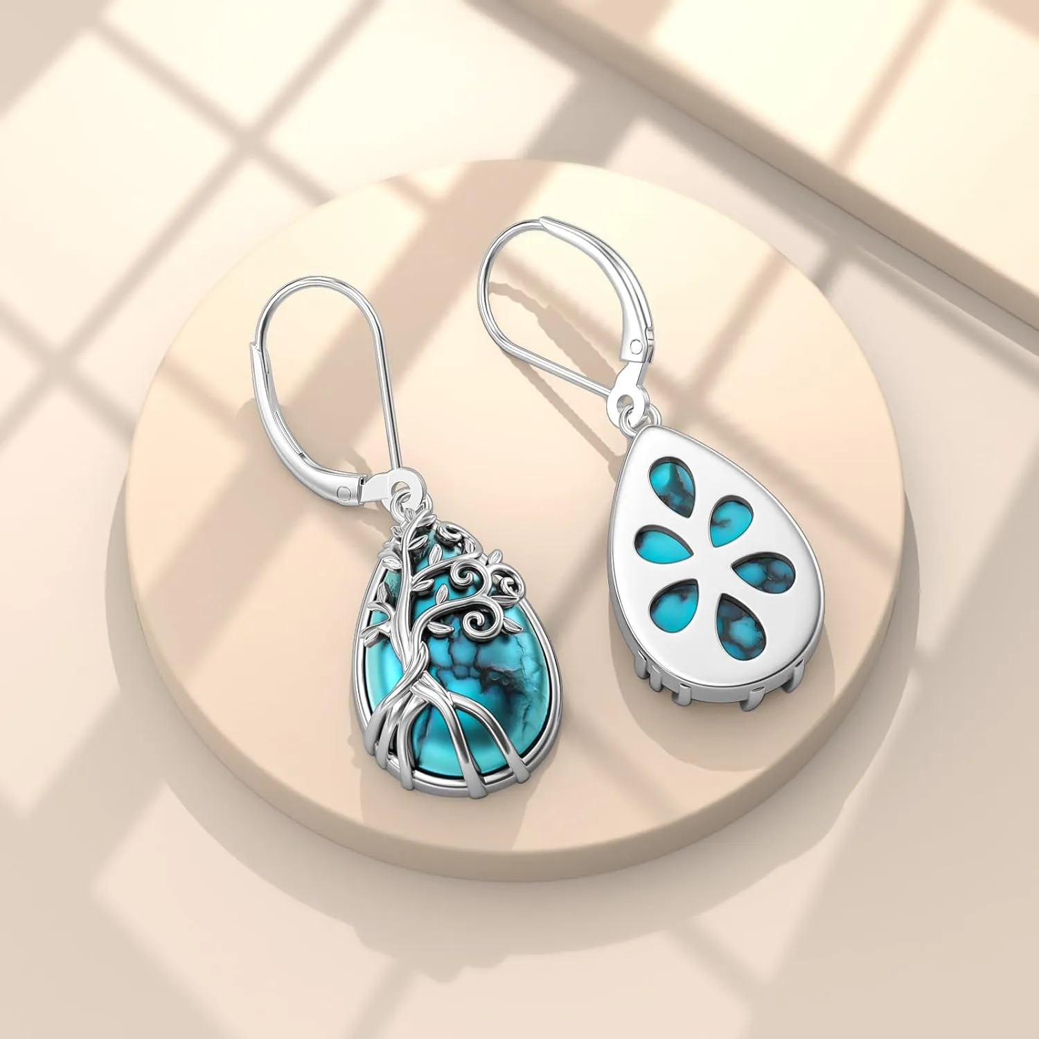Turquoise Tree of Life Earrings 925 Sterling Silver Tree of Life Dangle Drop Earrings for Women Tree of Life Jewelry Gifts Women