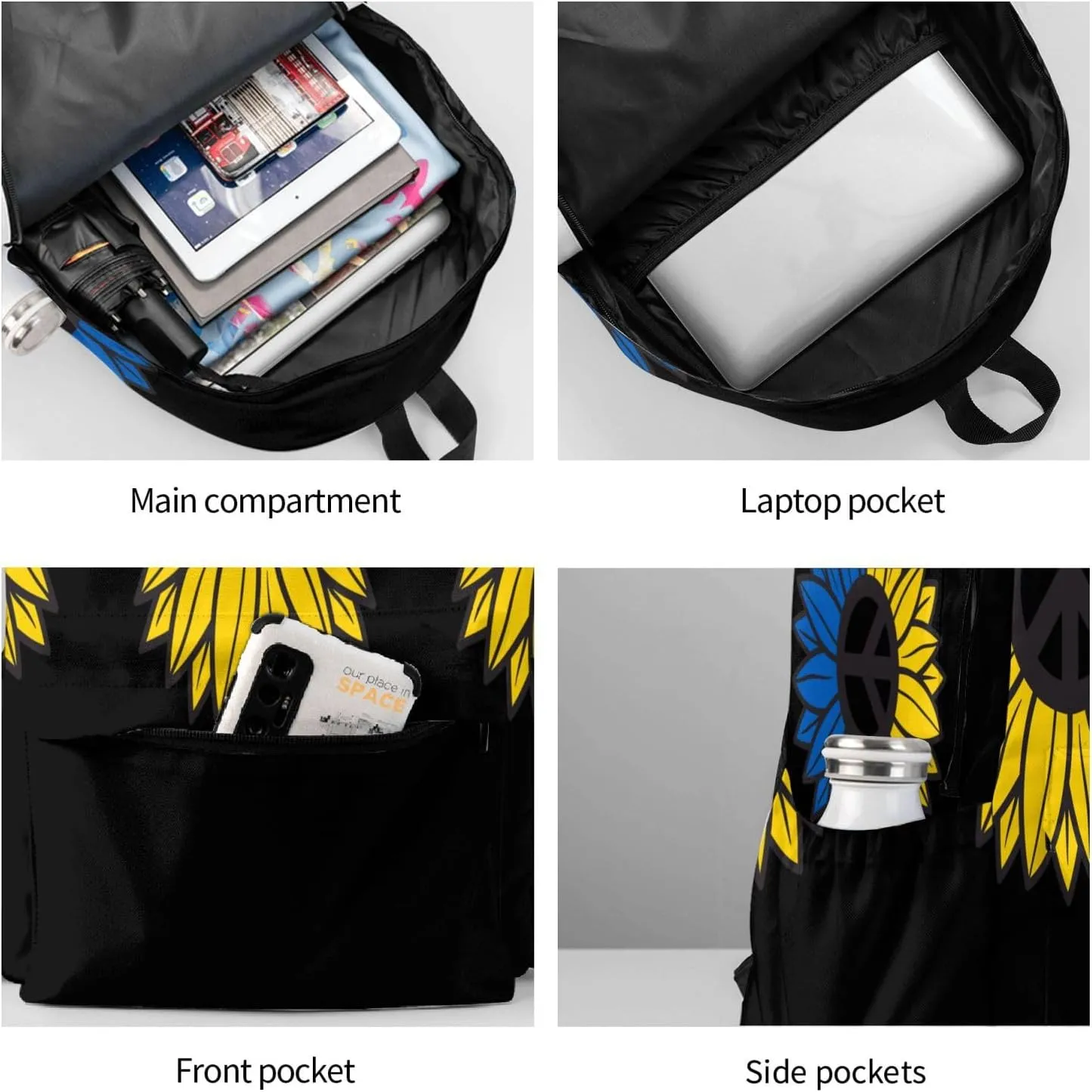 Ukraine Sunflower Flag Laptop Backpack Work Travel Backpacks Business Rucksack Casual Outdoor Daypack with Adjustable Strap Bags for Sports Office Gym Hiking