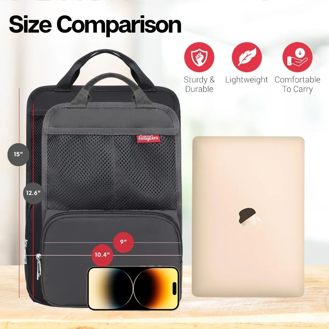 Unisex Foldable Vertical Backpack Organizer Insert for Tote Bag, Carry On, Picnic, Camping - 10 Pockets & Handle