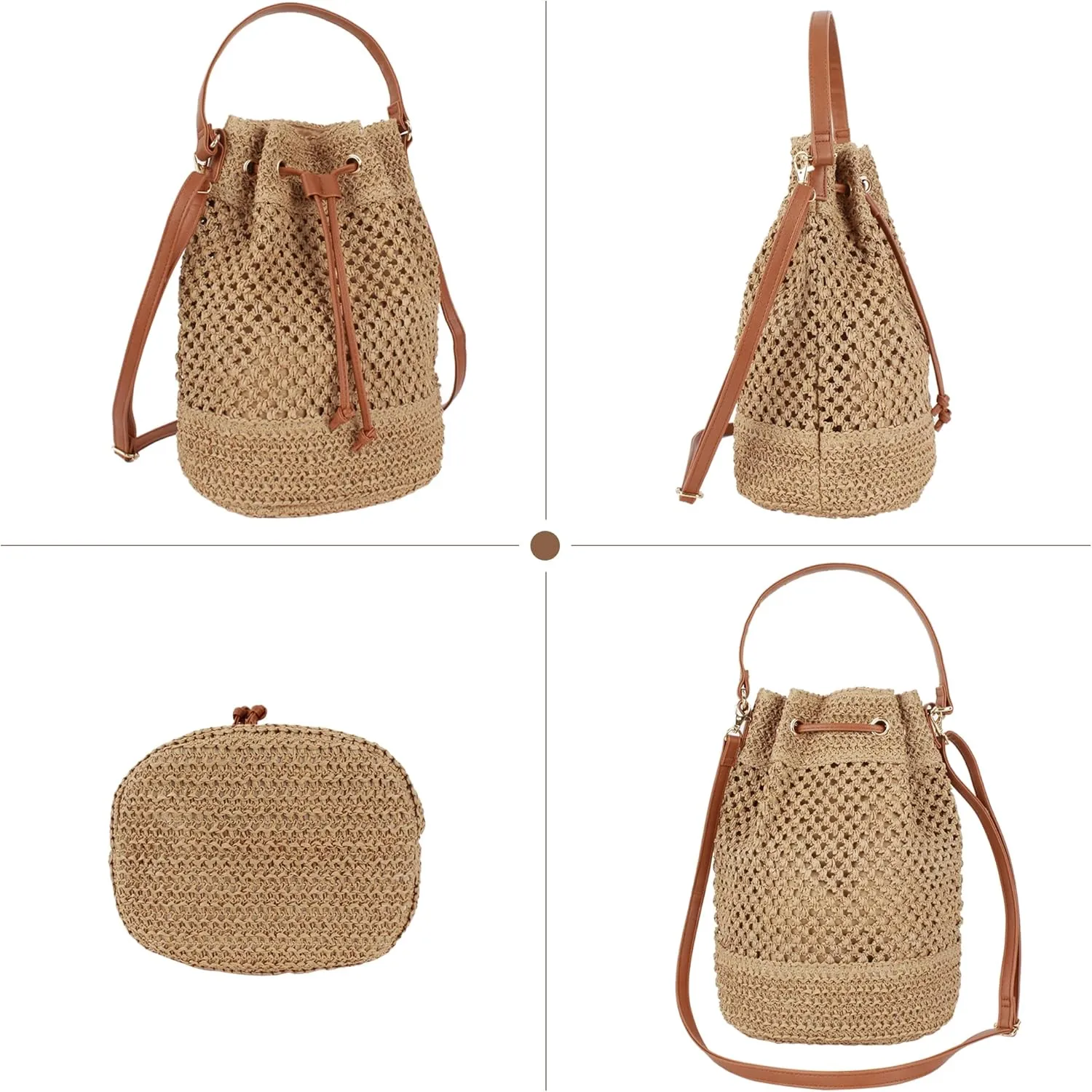 Van Caro Handwoven Cotton Straw Shoulder Bag Crochet Tassel Beach Bohemian Purse for Women