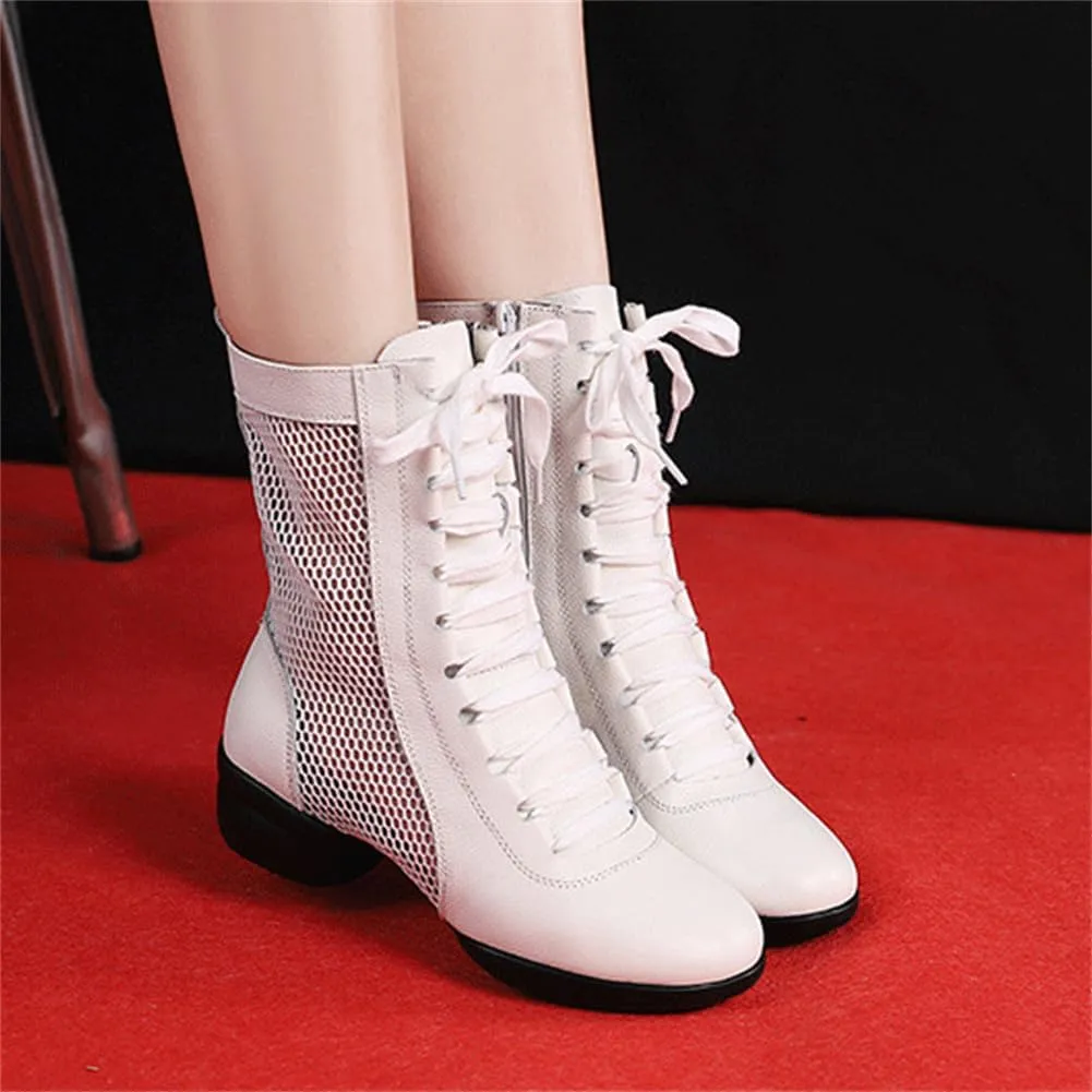 VEACAM High Top Jazz Dance Boots, Split Sole Ballet Dancing Sneakers for Women Breathable Leather Ballroom Shoes Spring Summer