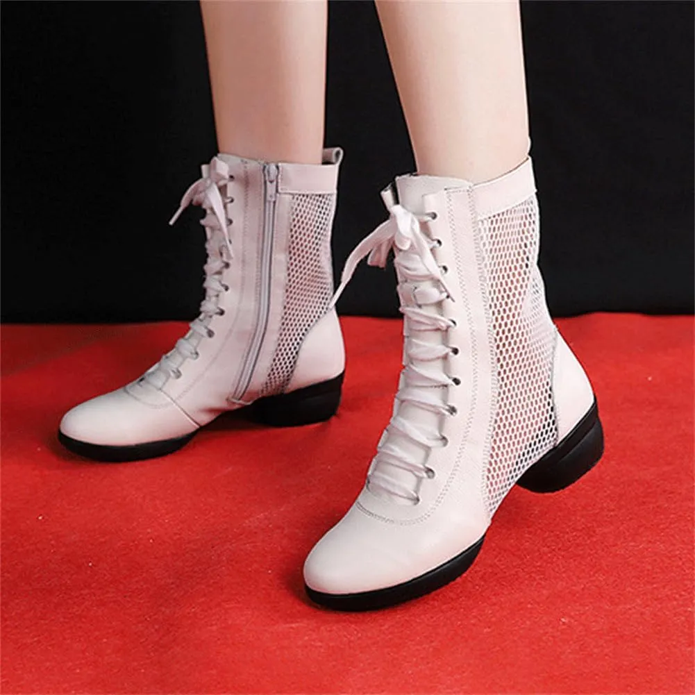 VEACAM High Top Jazz Dance Boots, Split Sole Ballet Dancing Sneakers for Women Breathable Leather Ballroom Shoes Spring Summer