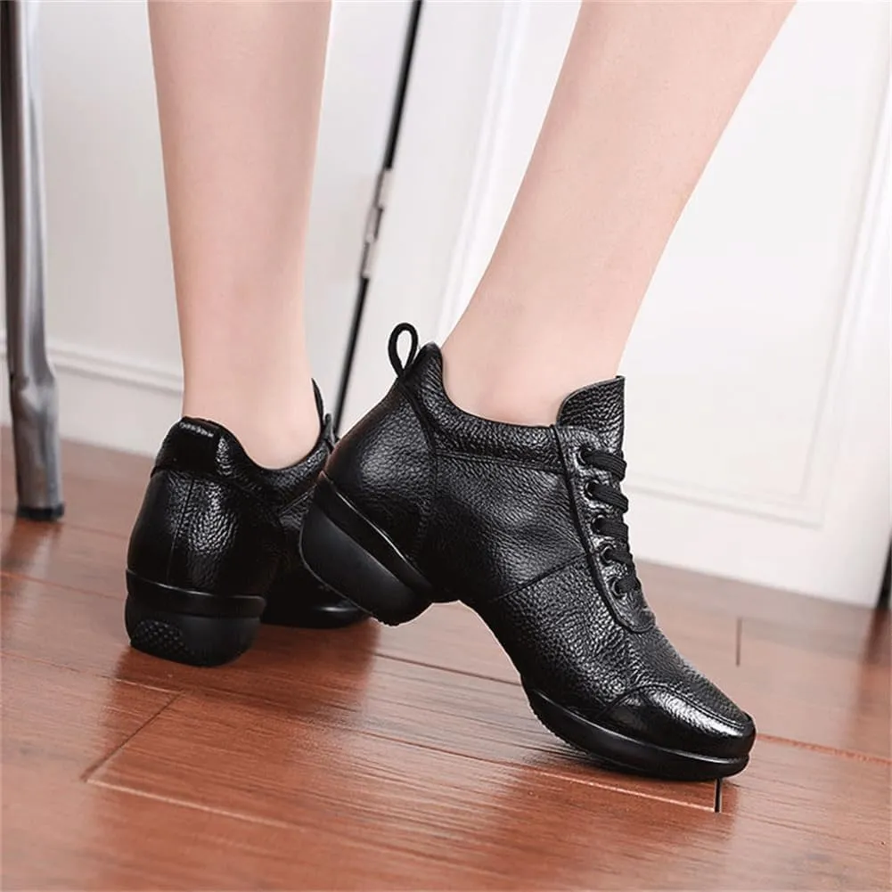 VEACAM Women's Leather Practice Dancing Shoes Split-Sole Jazz Sneakers Comfort Casual Walking Exercise Dance Shoes