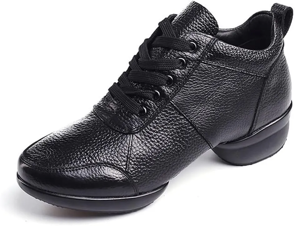 VEACAM Women's Leather Practice Dancing Shoes Split-Sole Jazz Sneakers Comfort Casual Walking Exercise Dance Shoes