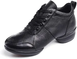 VEACAM Women's Leather Practice Dancing Shoes Split-Sole Jazz Sneakers Comfort Casual Walking Exercise Dance Shoes