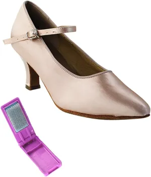 Very Fine Dance Shoes - Ladies Standard, Smooth Ballroom Dance Shoes - SERA5522-2.5-inch Heel and Foldable Brush Bundle