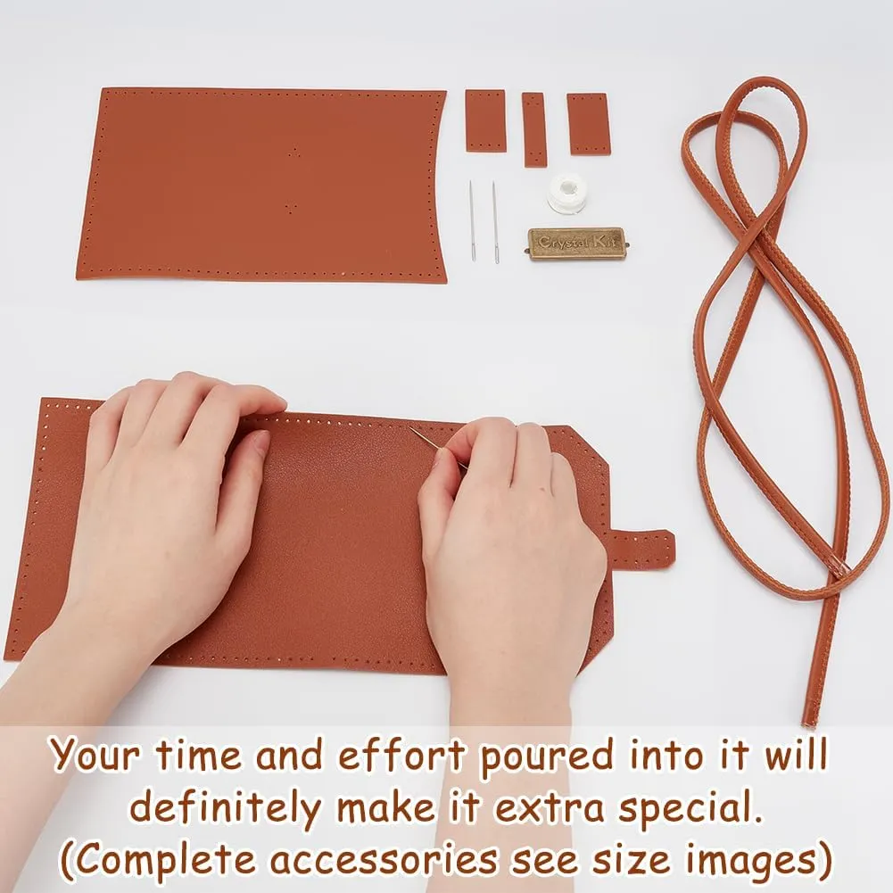WADORN DIY Small Crossbody Cell Phone Bag Kit, Handmade PU Leather Purse Sewing Material Set Women Shoulder Wallet Making Tool Set Handicraft Purse Making Supplies Women Gift,19x12x0.5cm, Saddle Brown