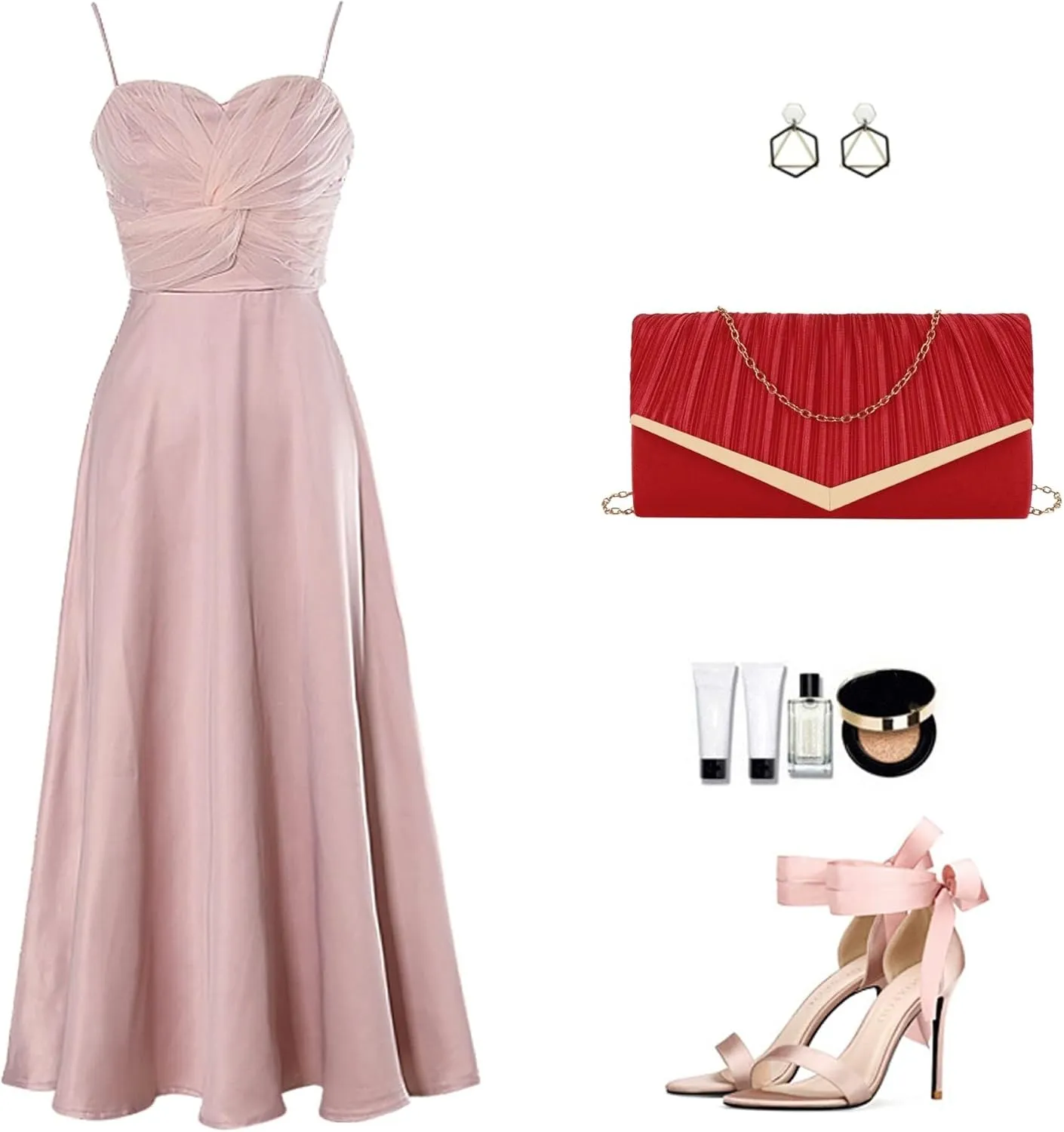 Wedding Party Prom Dress Handbag with Detachable Chain Satin Evening Pleated Envelope Clutch Purse