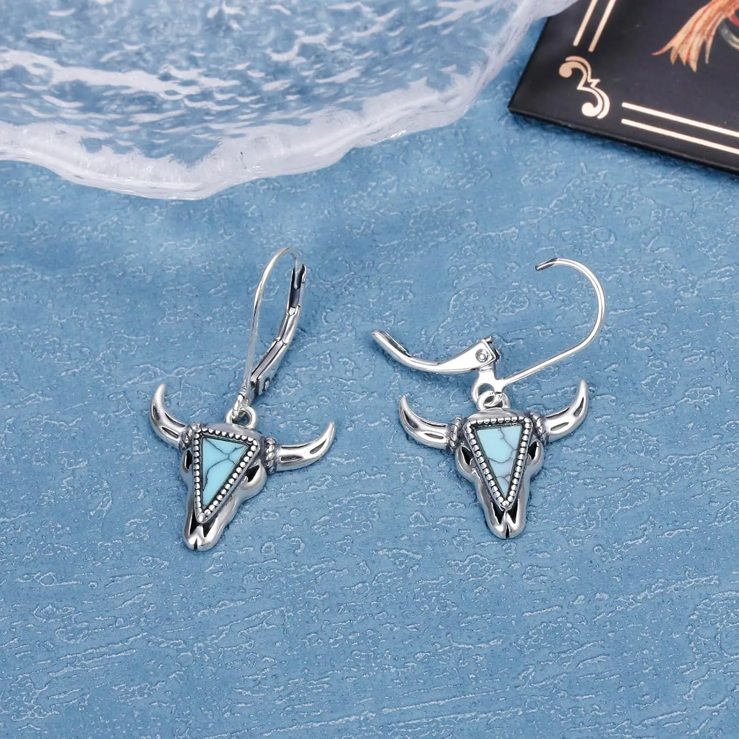 Western Cow Set 925 Sterling Silver Turquoise Cow Skull Earrings/Choker Necklace Cowgirl Boot Dangle Earrings Cowgirl Cowboy Jewelry Set Bohemian Jewelry Gift for Women Men