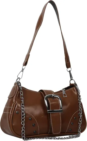 Women Armpit Bag For Lady Cool Style Bag With Chain Ornament Men's Leather Bag