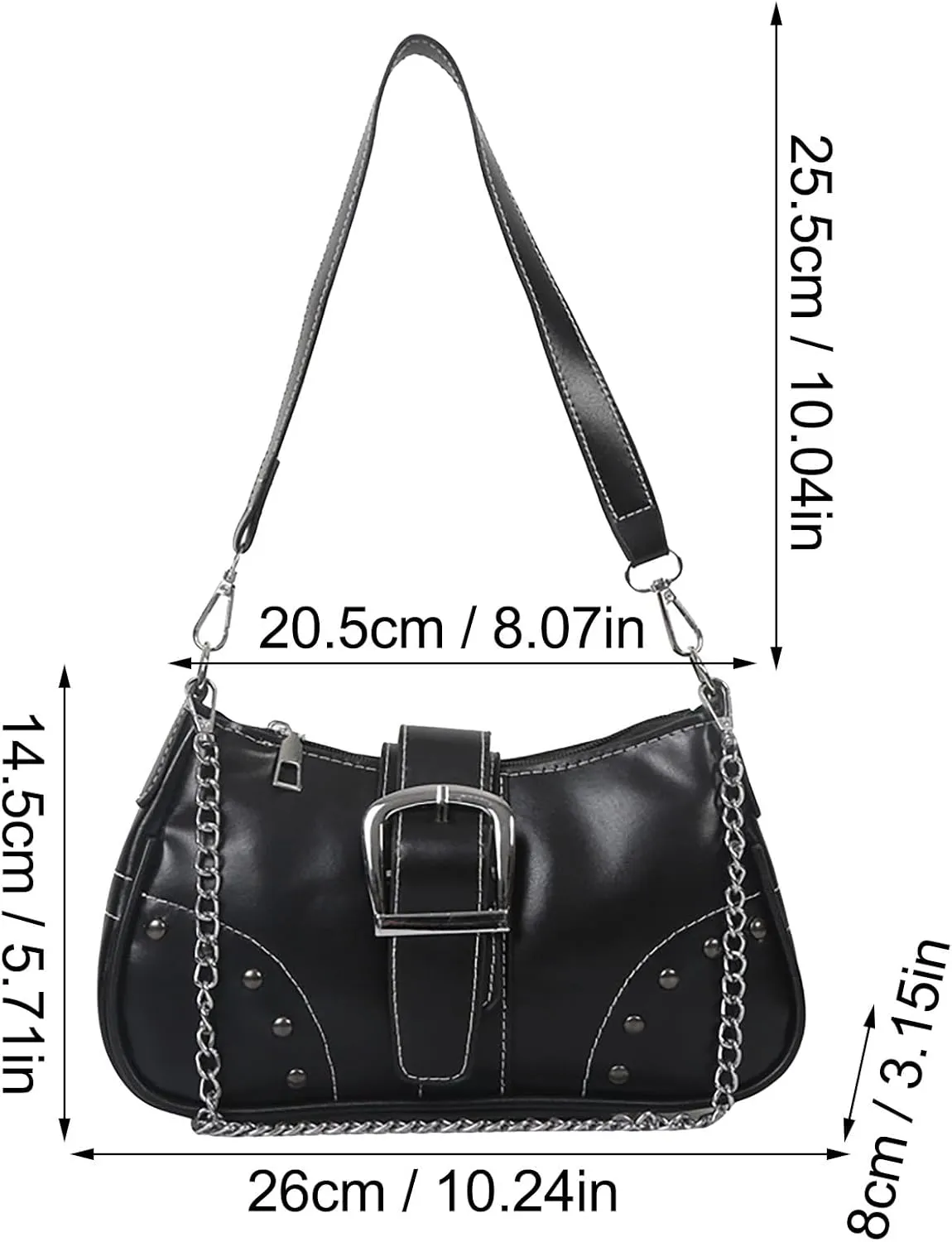 Women Armpit Bag For Lady Cool Style Bag With Chain Ornament Men's Leather Bag