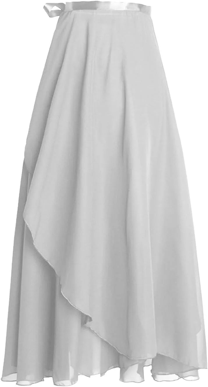 Women Ballet Maxi Skirts High Waist Irregular Hem Long Skirt Flowy Dance Skirts Solid Ankle Length Wrap Skirt