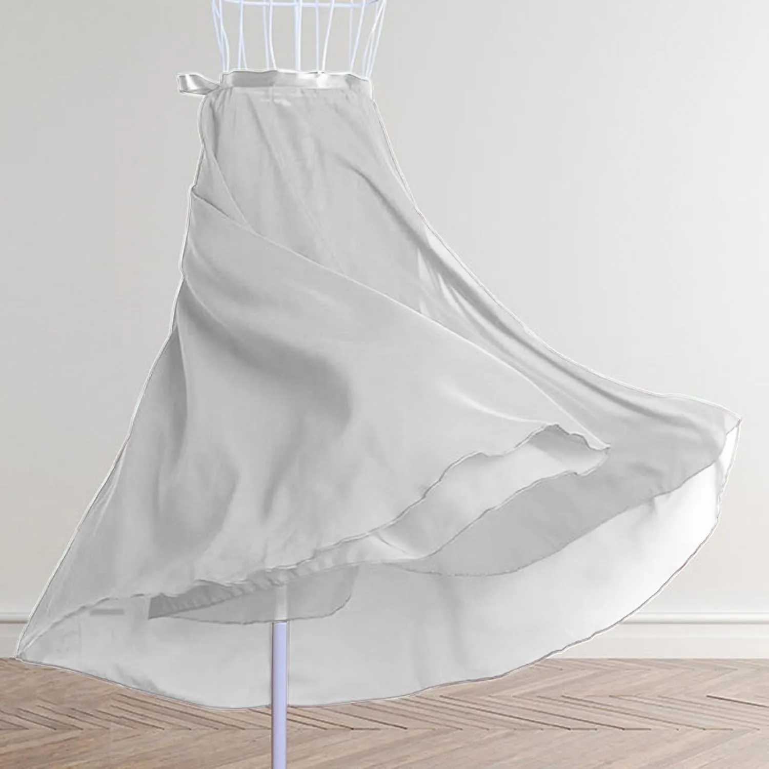 Women Ballet Maxi Skirts High Waist Irregular Hem Long Skirt Flowy Dance Skirts Solid Ankle Length Wrap Skirt