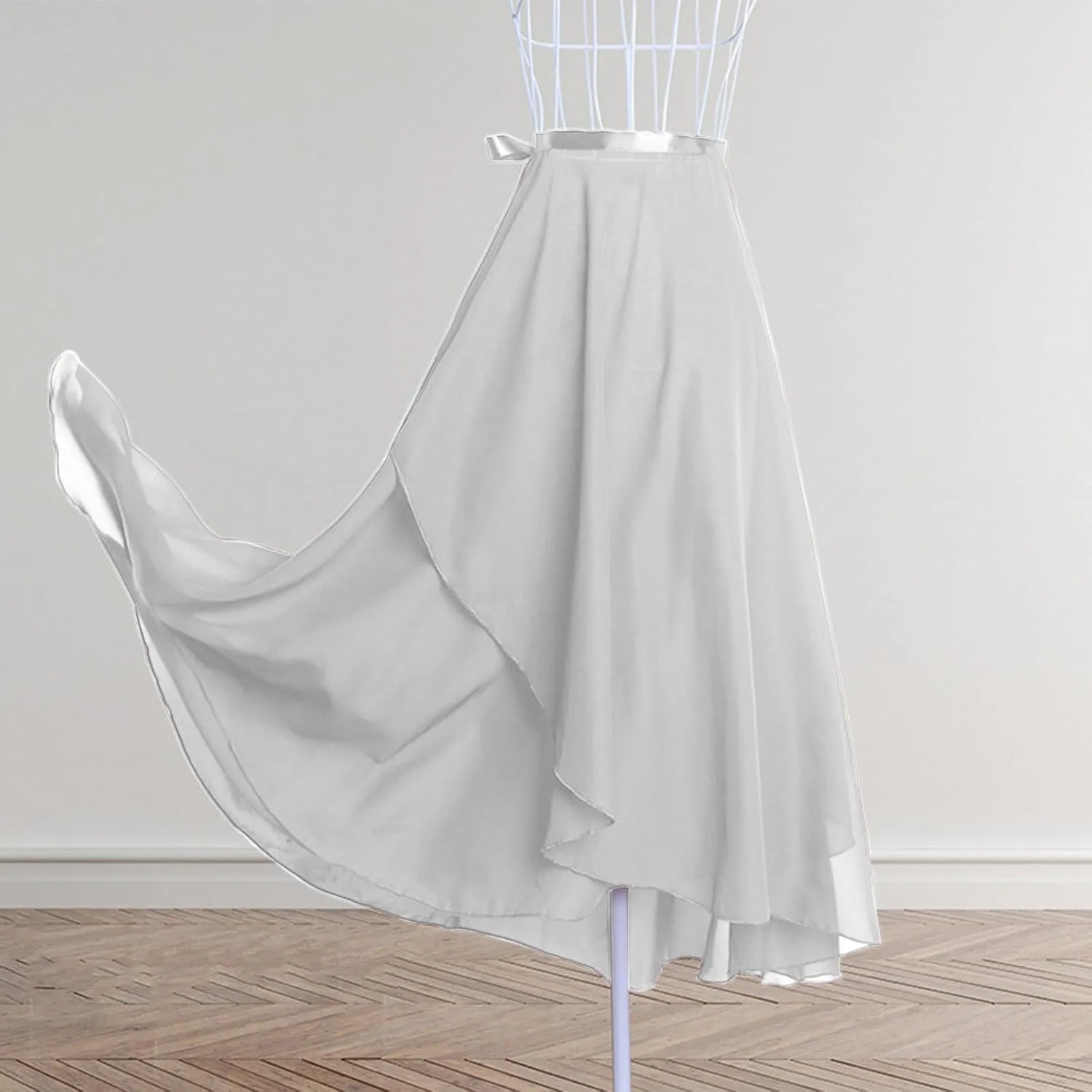 Women Ballet Maxi Skirts High Waist Irregular Hem Long Skirt Flowy Dance Skirts Solid Ankle Length Wrap Skirt
