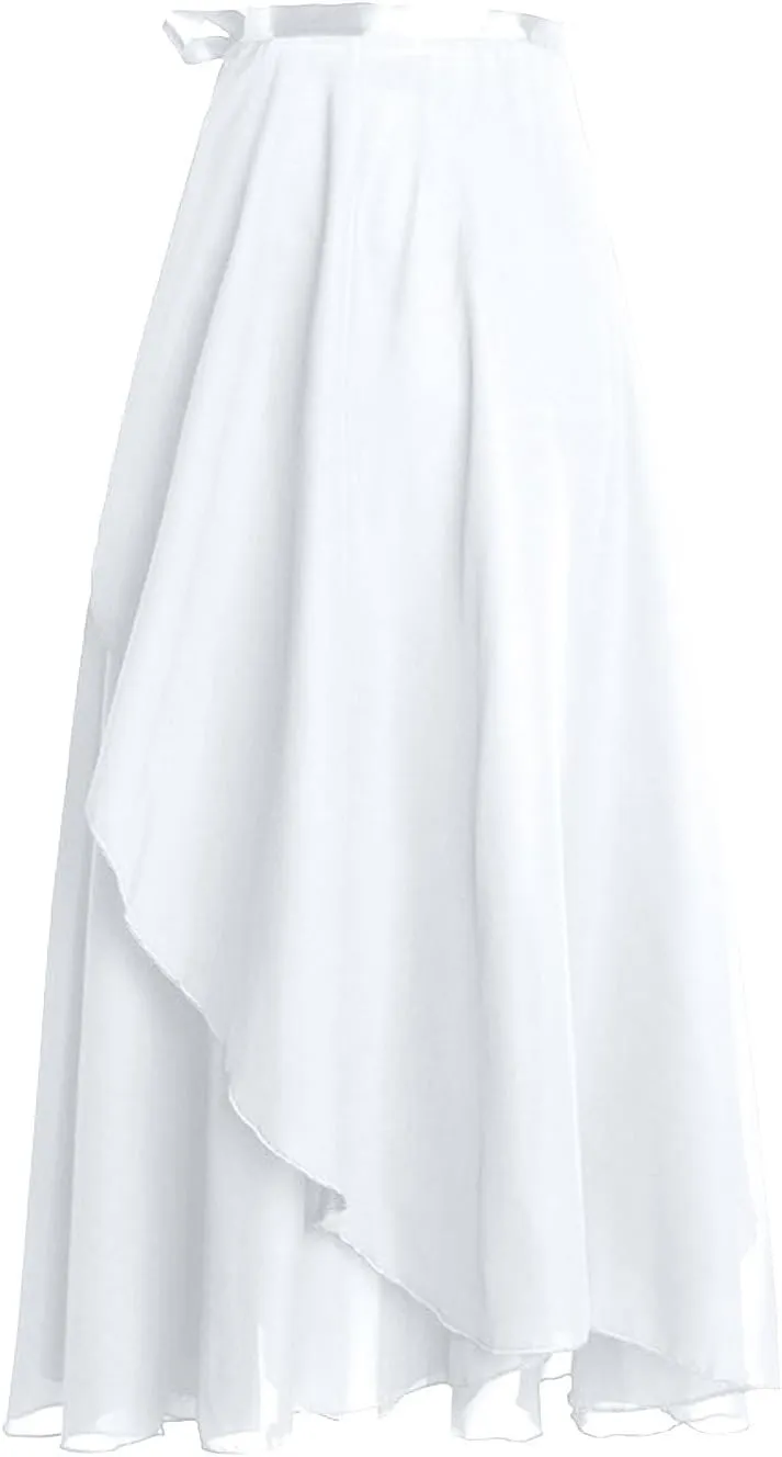 Women Ballet Maxi Skirts High Waist Irregular Hem Long Skirt Flowy Dance Skirts Solid Ankle Length Wrap Skirt