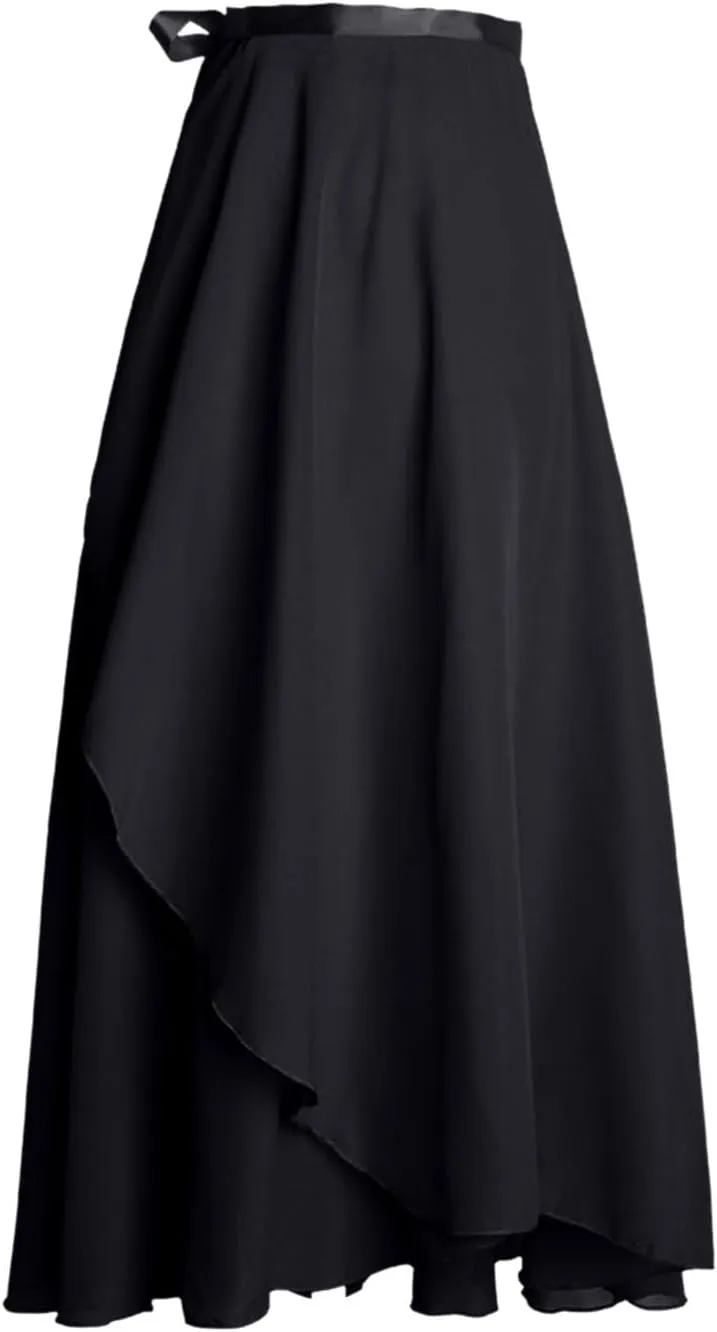 Women Ballet Maxi Skirts High Waist Irregular Hem Long Skirt Flowy Dance Skirts Solid Ankle Length Wrap Skirt