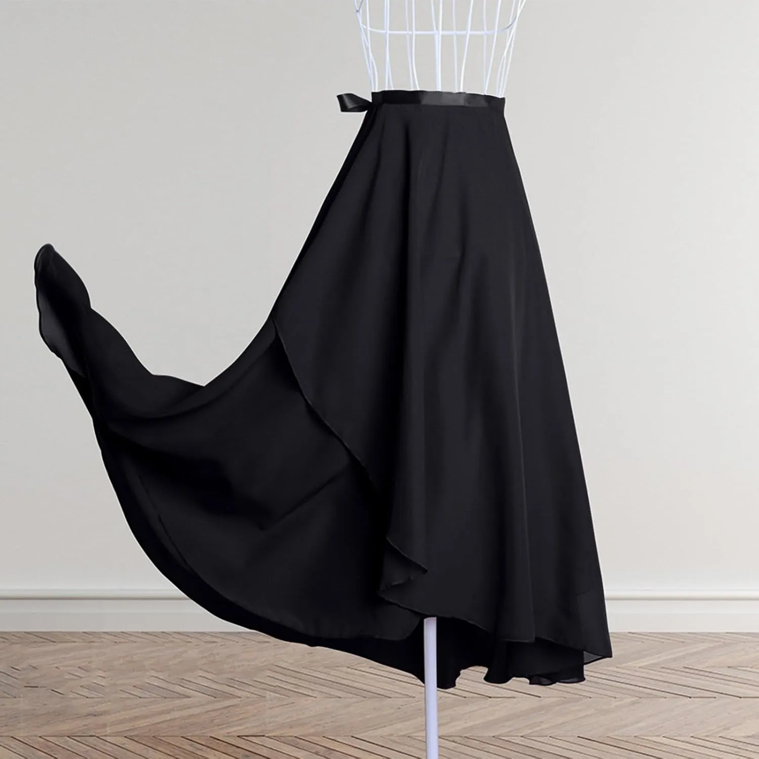 Women Ballet Maxi Skirts High Waist Irregular Hem Long Skirt Flowy Dance Skirts Solid Ankle Length Wrap Skirt