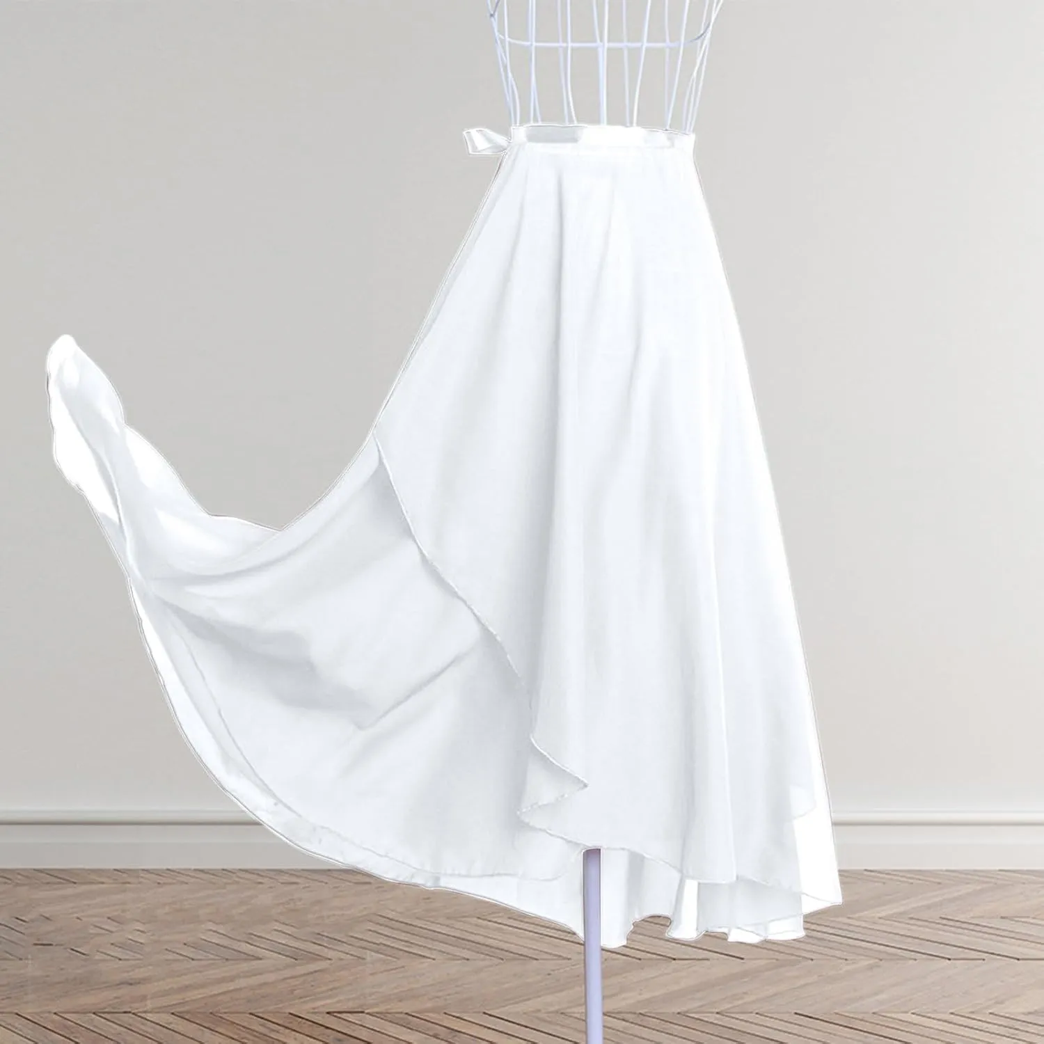 Women Ballet Maxi Skirts High Waist Irregular Hem Long Skirt Flowy Dance Skirts Solid Ankle Length Wrap Skirt