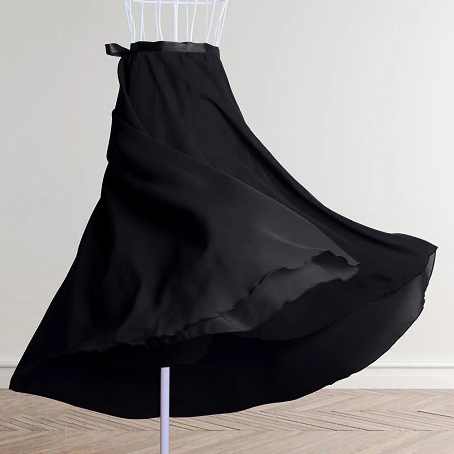 Women Ballet Maxi Skirts High Waist Irregular Hem Long Skirt Flowy Dance Skirts Solid Ankle Length Wrap Skirt
