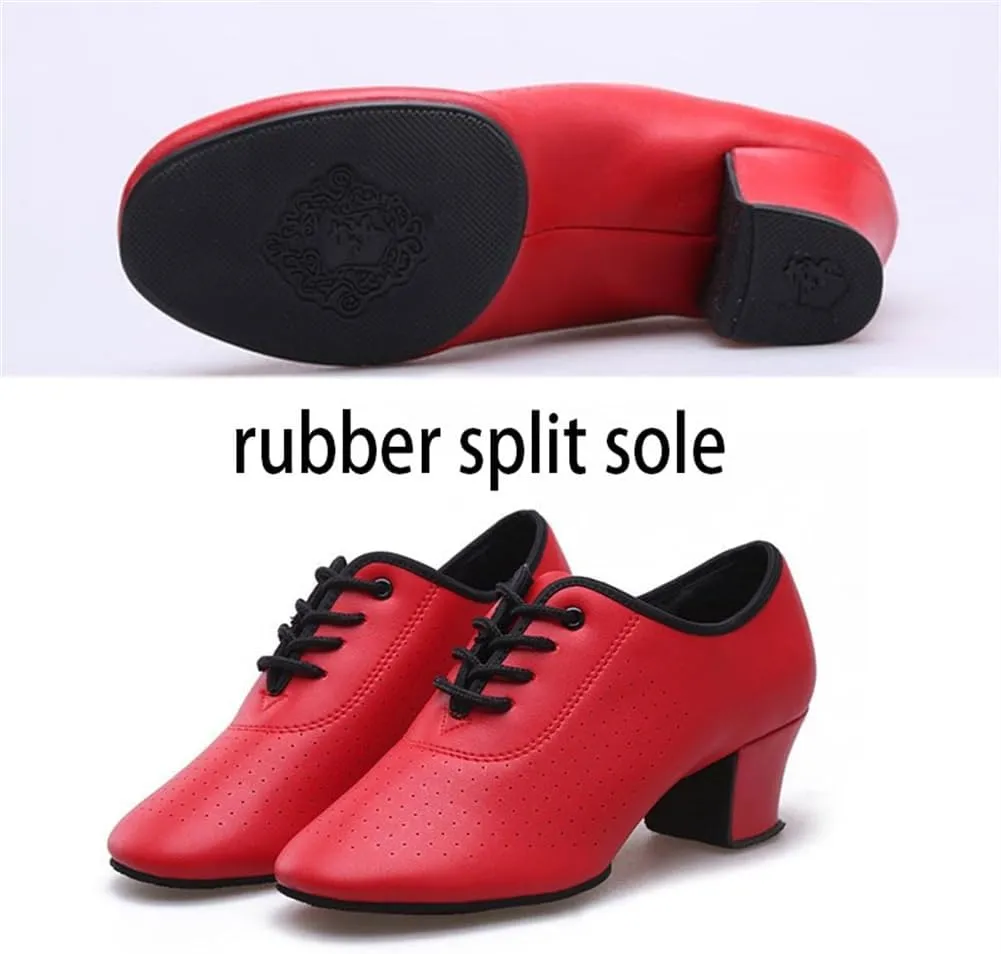 Women Ballroom Dance Shoes Leather Latin Salsa Practice Performance Dance Shoes 2" Heels Dancing Shoes
