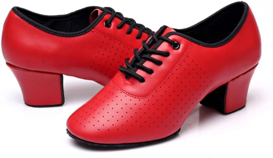 Women Ballroom Dance Shoes Leather Latin Salsa Practice Performance Dance Shoes 2" Heels Dancing Shoes