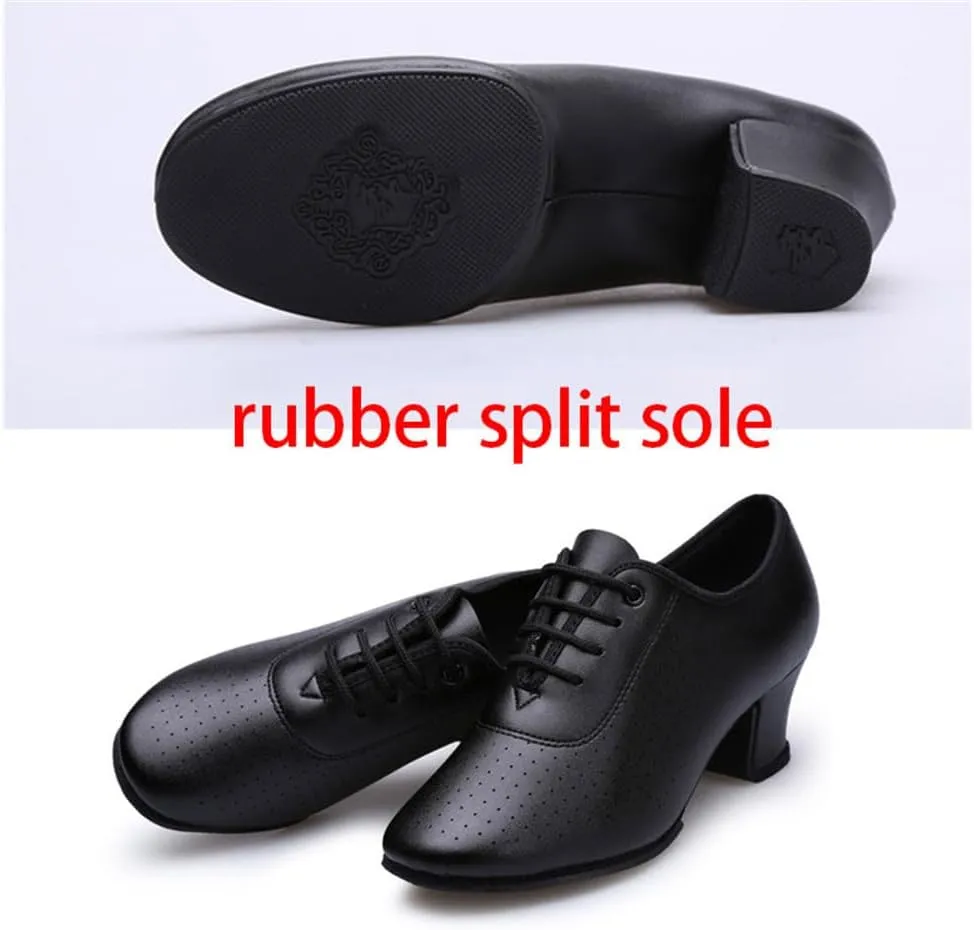 Women Ballroom Dance Shoes Leather Latin Salsa Practice Performance Dance Shoes 2" Heels Dancing Shoes