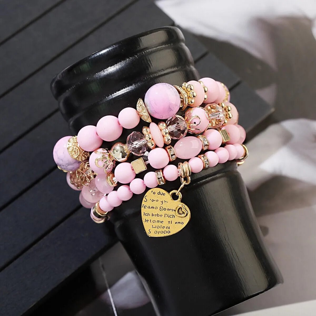Women Beaded Bracelet Set | Colorful Boho Stackable Trendy Design with Crystal Accents Multilayer Bangle Bracelet | Fashion Stretch Braclets Jewelry for Women