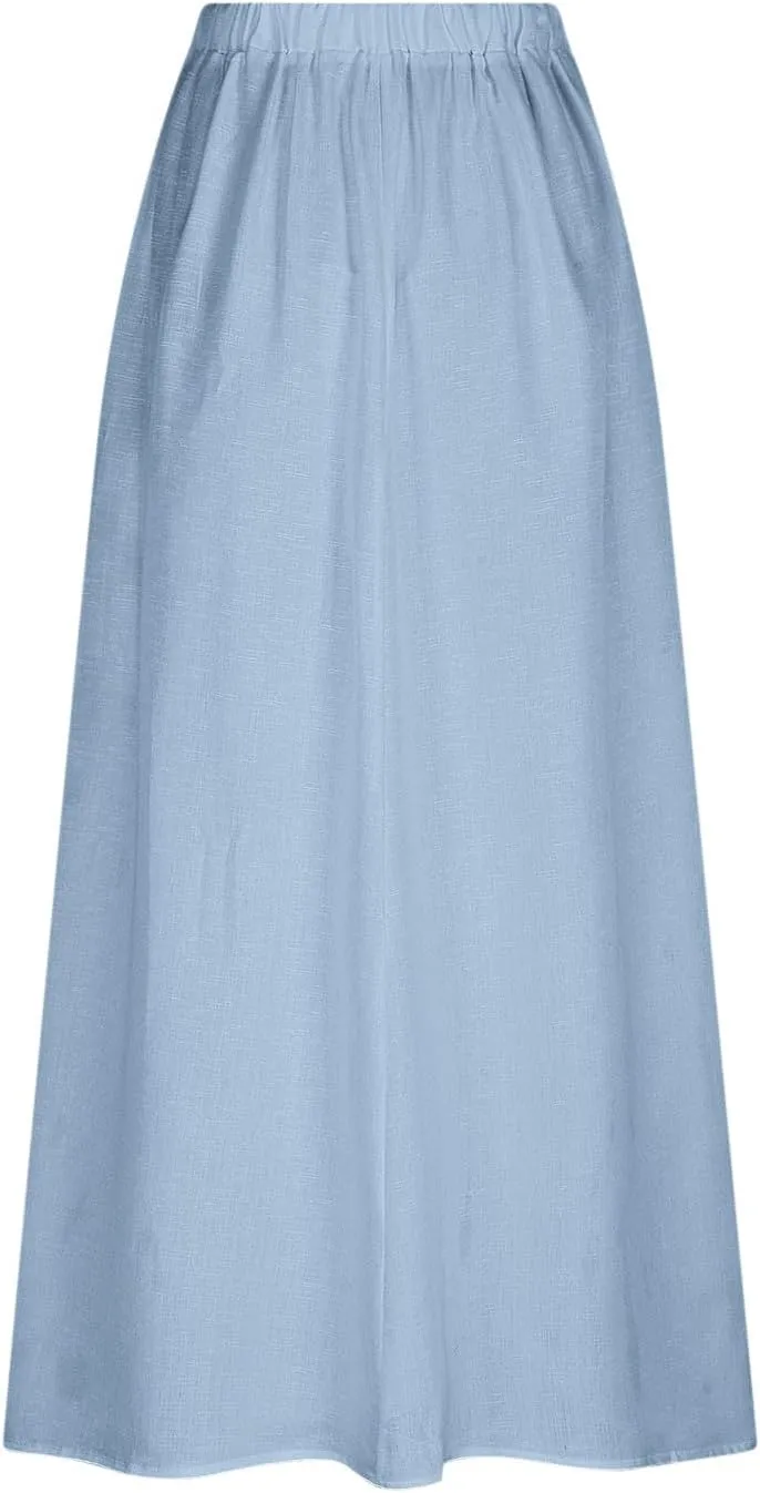 Women Casual Skirts with Pockets Plus Size Maxi Skirts High Waist Pleated Skirt Long A-Line Skirts Flowy Travel Skirt
