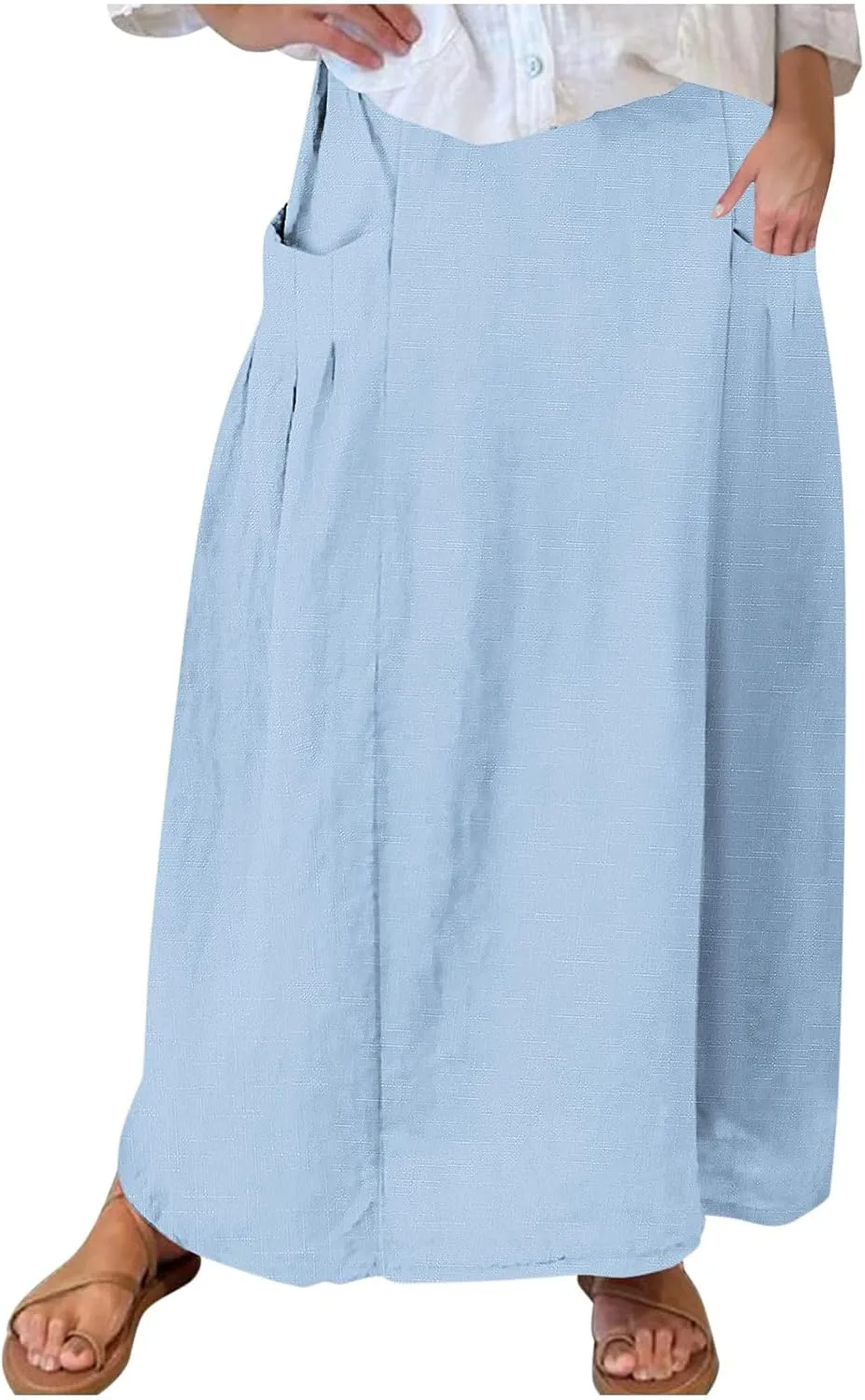Women Casual Skirts with Pockets Plus Size Maxi Skirts High Waist Pleated Skirt Long A-Line Skirts Flowy Travel Skirt