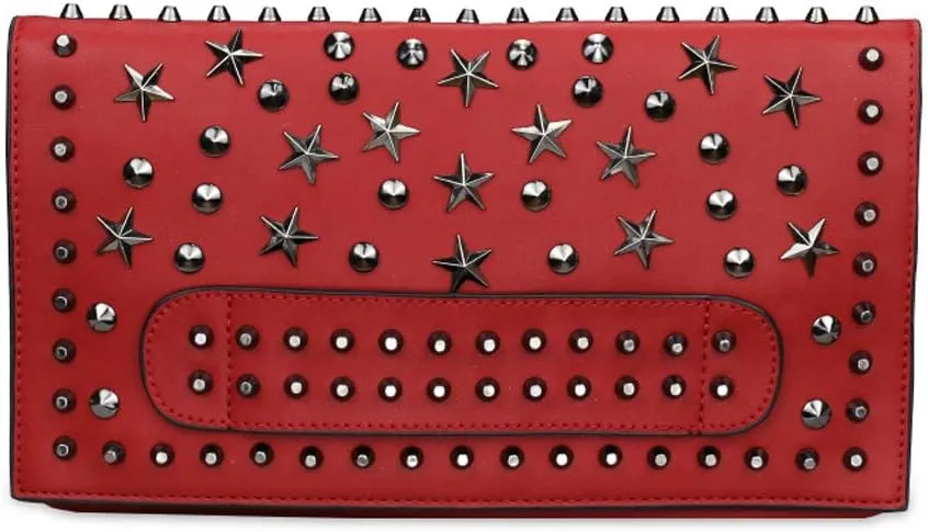 Women Envelope Clutch Bag Star Rivet Wristlet Shoulder Large Purse Evening Bags
