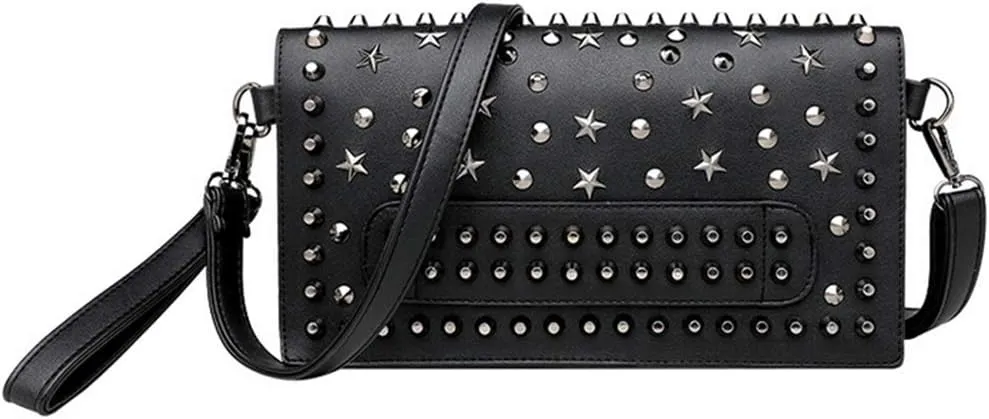 Women Envelope Clutch Bag Star Rivet Wristlet Shoulder Large Purse Evening Bags